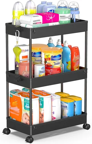 SPACEKEEPER Carrito de Almacenamiento Rodante de 3 Niveles Organizadores de Carrito de Baño con Ruedas Organización de Cuarto de Lavandería Unidad
