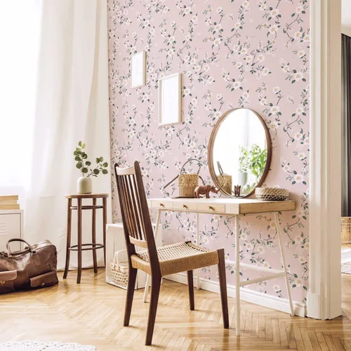 Miniatura 2 de YXTII Papel tapiz de 393.7" x 17.3" para despegar y pegar, papel tapiz floral rosa para dormitorio, papel decorativo para pared
