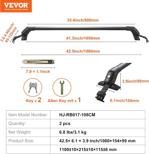 Miniatura 7 de VEVOR Barras transversales para portaequipajes de techo, barras transversales de portaequipajes de techo de aluminio, se ajustan a techos sin rieles
