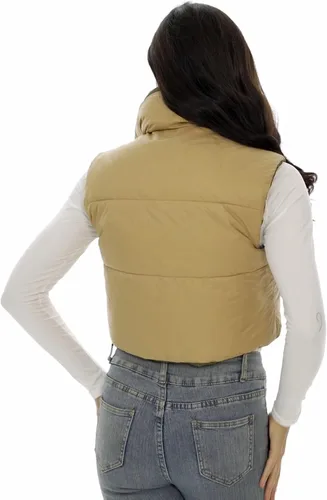 Miniatura 3 de Kusogiay Chaleco corto acolchado para mujer, ligero, con cremallera, sin mangas, reversible, con bolsillos