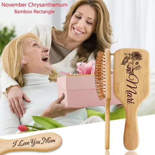 Miniatura 7 de Cepillo de pelo de madera personalizado para mujeres, cepillo de pelo con nombre personalizado y flor de nacimiento, regalos para mamá, esposa