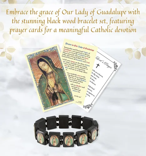 Miniatura 2 de Pulsera Virgen María con tarjeta de oración de Nuestra Señora de Guadalupe Pulsera de madera negra Nuestra Señora de Guadalupe con tarjetas