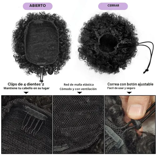Miniatura 4 de YEAME Cola de Caballo Afro Puff con Cordón para Mujeres Negras, Cola de Caballo Afro Corta Rizada Crespa Sintética Hair Puffs, Moño Afro Negro Negro