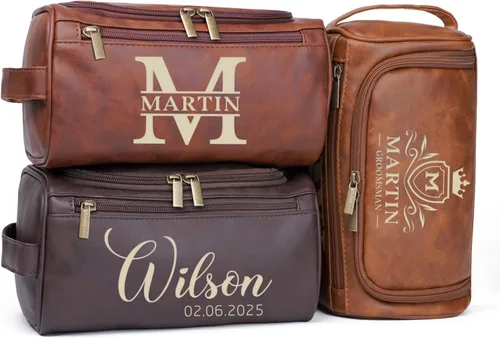 Miniatura 8 de Bolsa de artículos de aseo personalizada para hombres, kit de viaje de cuero con monograma personalizado para hombres, organizador de artículos