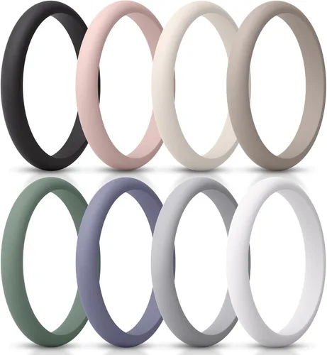 Miniatura 17 de ThunderFit - Realzadores de anillos de silicona delgados y apilables para mujer, alianzas de boda de silicona, 2.5 mm de ancho y 2 mm de grosor