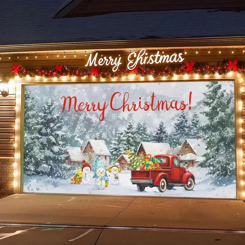 Miniatura 7 de Cubierta de Navidad para puerta de garaje, muñeco de nieve de Navidad, decoración de puerta de garaje, pancarta colgante grande, decoración de pared