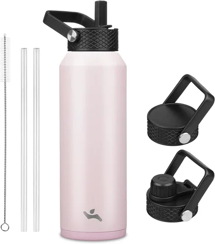 Miniatura 42 de Konokyo - Botella de agua aislada de 18 onzas, botellas deportivas de acero inoxidable con 3 tapas, verde militar