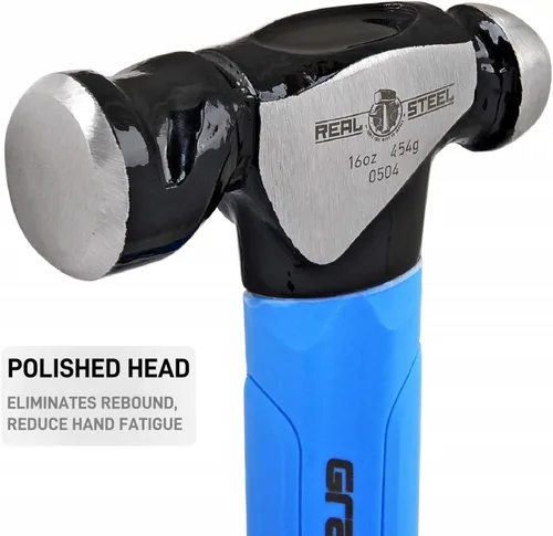 Miniatura 3 de Real Steel Martillo de bola 16oz, herramienta de metal de grafito encamisado forjado cabeza de acero martillo de bola Pein Hammer 0504