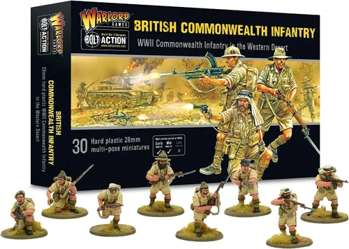 Warlord Games Wargames Delivered Bolt Action British Commonwealth Desert Infantry 1:56 Miniaturas de mesa - Juego de soldados de la Segunda Guerra