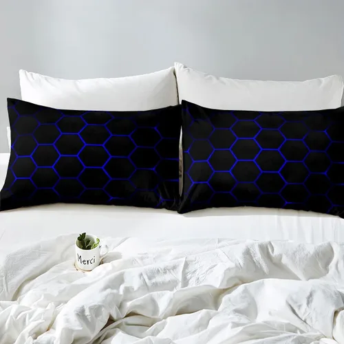 Miniatura 5 de Funda de edredón de panal para niños, hombres y niñas, juego de ropa de cama moderno con temática geométrica hexagonal, diseño de cuadrícula