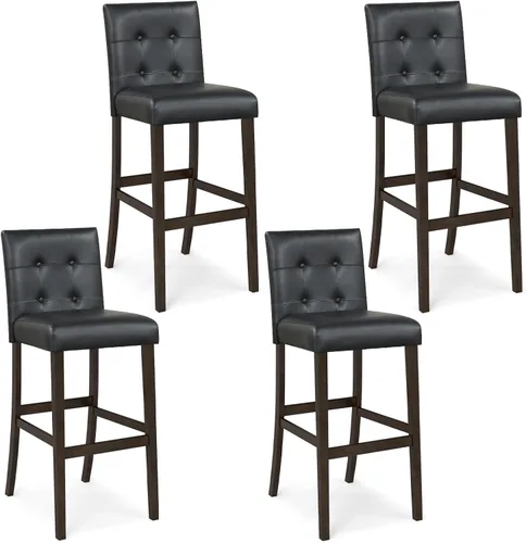 Miniatura 12 de COSTWAY Juego de 2 taburetes de bar, taburete de bar tapizado de 26 pulgadas con respaldo, sillas de altura de mostrador de cuero de PVC