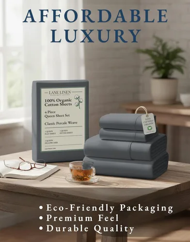 Miniatura 8 de Lane Linen Sábanas de cama tamaño Queen, juego de sábanas 100 % algodón orgánico, sábanas refrescantes suaves tamaño Queen, juego de sábanas Queen
