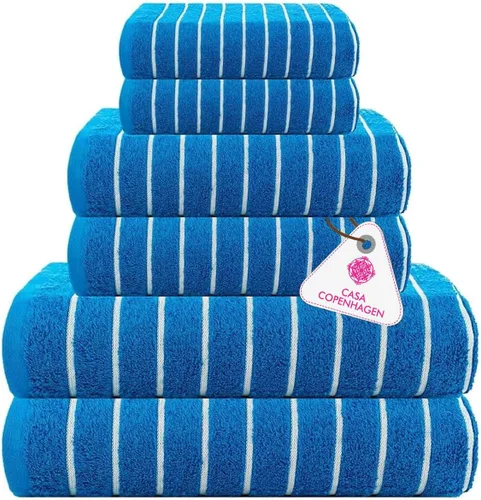 Miniatura 45 de CASA COPENHAGEN Juego de 6 toallas de palomitas de maíz, color azul polvoriento, 21.16 oz/m², 2 toallas de baño, 2 toallas de mano y 2 toallas