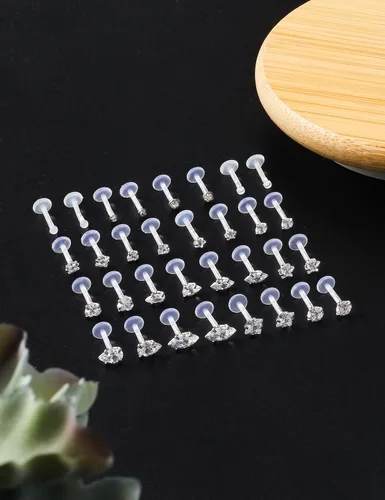 Miniatura 3 de Lcolyoli 32 aretes de cartílago tragus de hélice hacia adelante, 0.63 onzas, piercing para el labio Monroe, piercing para el cuerpo, joyería