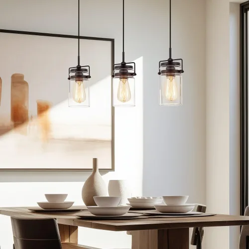 Miniatura 6 de Kira Home Wyer - Lámpara colgante moderna industrial/de granja de 8 pulgadas + mini pantalla cilíndrica de vidrio transparente, cable ajustable