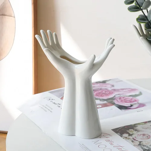 Jarrón de cerámica blanca hecho a mano, jarrón de flores con brazo, lindo y único, estilo bohemio, minimalismo, forma femenina, estética del cuerpo,