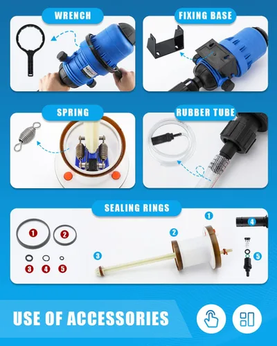 Miniatura 6 de NEWTRY Inyector de fertilizante 1%-10% para riego por goteo, bomba dosificadora accionada por agua ajustable, 3/4" NPT