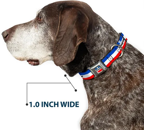 Miniatura 6 de Collar de perro hebilla de cinturón de seguridad Mopar Logo Stripe Azul Blanco Rojo 9.5 a 13 pulgadas 1.0 pulgadas de ancho