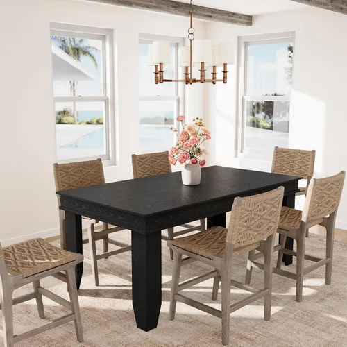 Miniatura 5 de GarveeHome Mesa de comedor de granja para 6-8 personas, mesas de cocina de 71 pulgadas de largo con marco resistente de madera, mesa rectangular