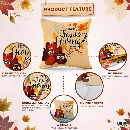 Miniatura 3 de KatchOn, Fundas de almohada de Feliz Acción de Gracias, 18 x 18 pulgadas, paquete de 4 fundas de almohada de calabaza, pavo para decoraciones