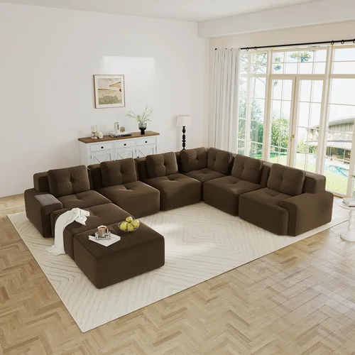 Miniatura 70 de Sofás modulares sin hueso de 152.8 pulgadas para sala de estar, sofá modular con diván en forma de L, cómodo asiento profundo tapizado de tela