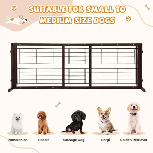 Miniatura 2 de COZIWOW Puerta para perros de 38 a 67 pulgadas, puerta independiente para mascotas, extra ancha, valla de madera para cachorros, puertas de Marrón