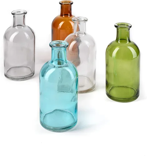 Miniatura 3 de Serene Spaces Living Juego de 6 jarrones de botella de medicina para flores de tallo largo - Tamaño pequeño, juego de jarrones turquesa Pequeño azul