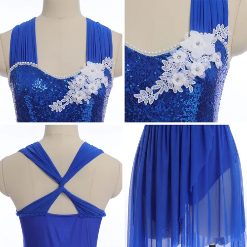 Miniatura 3 de IBAKOM Disfraces de danza lírica para mujer, lentejuelas brillantes, vestido de baile contemporáneo, disfraz de baile de salón para adultos