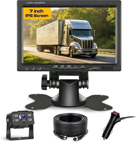 Miniatura 10 de Hikity Kit de monitor de cámara de respaldo de vehículo de 7 pulgadas, 18 infrarrojos de visión nocturna, impermeable, cámara de visión trasera