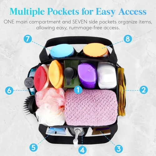 Miniatura 3 de Lifewit Organizador de ducha de malla portátil para dormitorio universitario con 7 bolsillos, cesta organizadora colgante independiente, bolsa