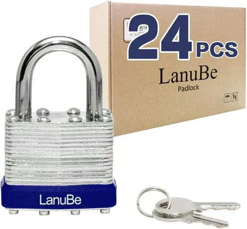 Miniatura 14 de LanuBe Candado laminado con llave, 1-9/16 pulgadas (40 mm), candados con llave iguales, grillete normal, aro de plástico azul marcado, paquete de 2