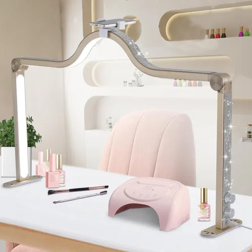 Miniatura 10 de Luz de Media Luna para Manicura, Lámpara de Uñas Cuadrada Plegable de 87.6 cm con Soporte para Teléfono, Lámpara de Manicura de Media Luna Ajustable