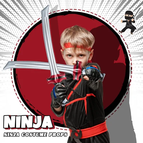 Miniatura 3 de Deekin - 12 espadas inflables ninja, paquetes de recuerdos de fiesta, katana samurái, juguete inflable, accesorios de disfraz para niños y niñas