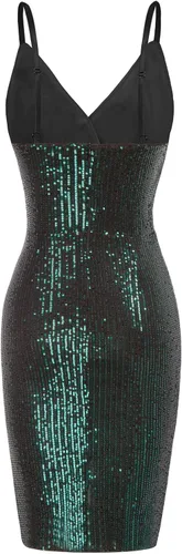 Miniatura 2 de GRACE KARIN Vestido sexy de lentejuelas para mujer cuello en V fruncido entallado tirantes delgados cóctel fiesta club nocturno
