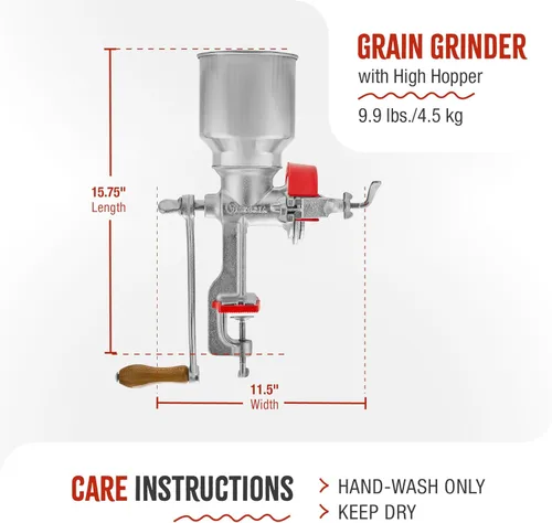 Miniatura 7 de Victoria Molino manual de grano de hierro fundido con tolva alta, molino de maíz premium y molinillo de granos, fabricado en Colombia