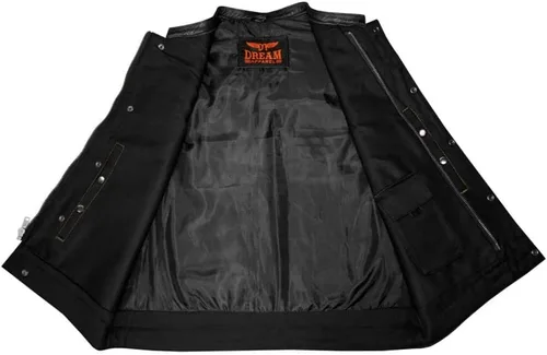 Miniatura 6 de GARGOYLE BELLS Chaleco de moto de mezclilla y cuero para hombre con bolsillos para pistola SOA Biker Club Chaleco con acolchado de diamante