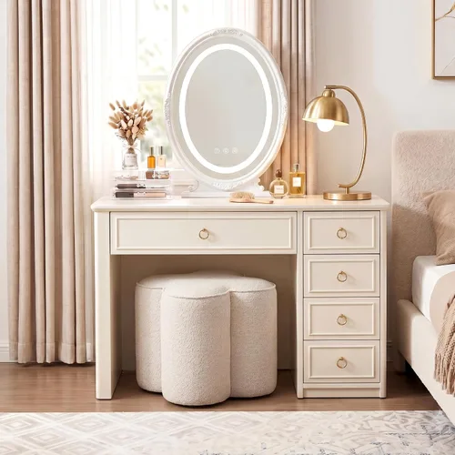 Miniatura 10 de Zesthouse Juego de 2 puf otomanos de flores, reposapiés de tela de lino beige para sofá, taburetes modernos para sala de estar, bonita otomana