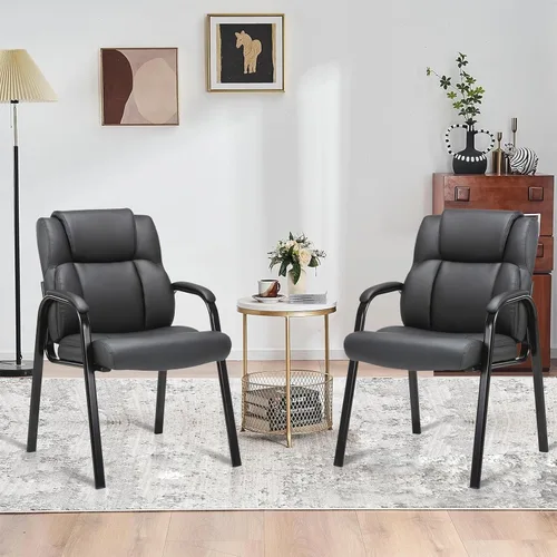 Miniatura 8 de CLATINA Silla de invitados negra con brazos, sillas de recepción de oficina para conferencias y sala de espera, silla ergonómica de cuero para Negro