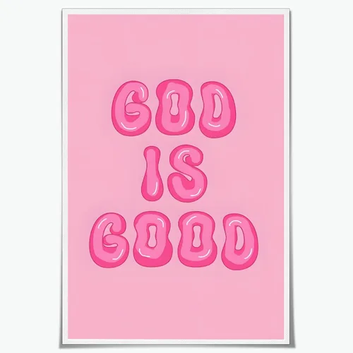 Dios es bueno arte de pared tendencia rosa preppy decoración de pared cristiana minimalista póster arte impresión retro regalos religiosos Funky