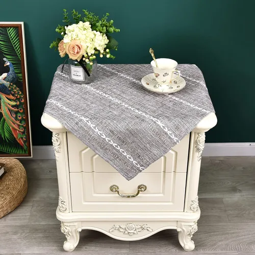 Miniatura 41 de NEWISHER Mantel cuadrado pequeño bordado rústico de 20 x 20 pulgadas, mantel de tela jacquard a rayas lavable para mesa de comedor para mesita