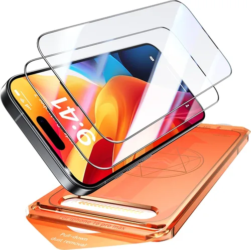Miniatura 12 de Paquete de 2 protectores de pantalla para iPhone 15 Pro, dureza 9H, protector de pantalla de vidrio templado con kit de alineación automática