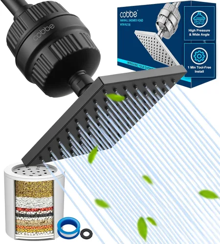Cobbe Cabezal de ducha filtrado de alta presión, cabezal de ducha de lluvia con filtro de cabezal de ducha de 20 etapas para agua dura, repuesto