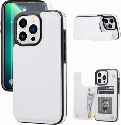 Funda tipo cartera compatible con iPhone 13 Pro de 6.1 pulgadas, funda protectora delgada con tarjetero, piel sintética de alta calidad, ranuras