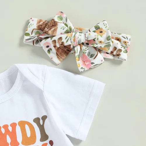 Miniatura 85 de Sejardin Ropa de verano para bebé y niña, recién nacida, manga corta, con letras, mameluco elástico con diadema