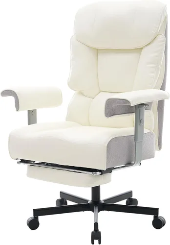 Miniatura 5 de Silla de oficina grande y alta con reposapiés, capacidad de 500 libras, respaldo alto, silla de oficina ejecutiva, silla de oficina ejecutiva Blanco