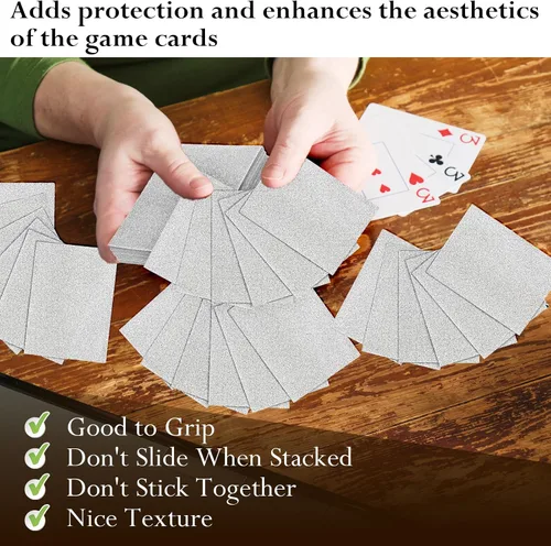 Miniatura 5 de Amabro 100 fundas para tarjetas, fundas protectoras para tarjetas de intercambio de Penny Sleeves Bling Silver Trading Card Sleeve Transparente