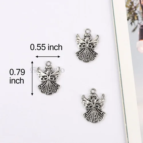 Miniatura 9 de Framendino, Paquete de 50 dijes de ángel, colgantes tibetanos de plata antigua a granel para hacer joyas, aretes, collares, pulseras, manualidades