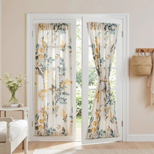 Miniatura 31 de MYSKY HOME Cortinas de lino para sala de estar, patrón de hojas, semitransparentes, cortinas verticales, decoración de estilo hawaiano, textura