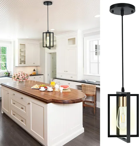 Miniatura 7 de Luces colgantes negras para isla de cocina, lámpara colgante industrial con pantallas de metal duraderas, 1 paquete de iluminación de isla de cocina