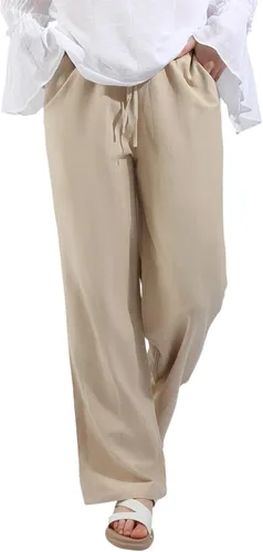 Miniatura 4 de utcoco Pantalones de algodón y lino con cordón de cintura alta para mujer, estilo casual, ajuste holgado, pierna ancha